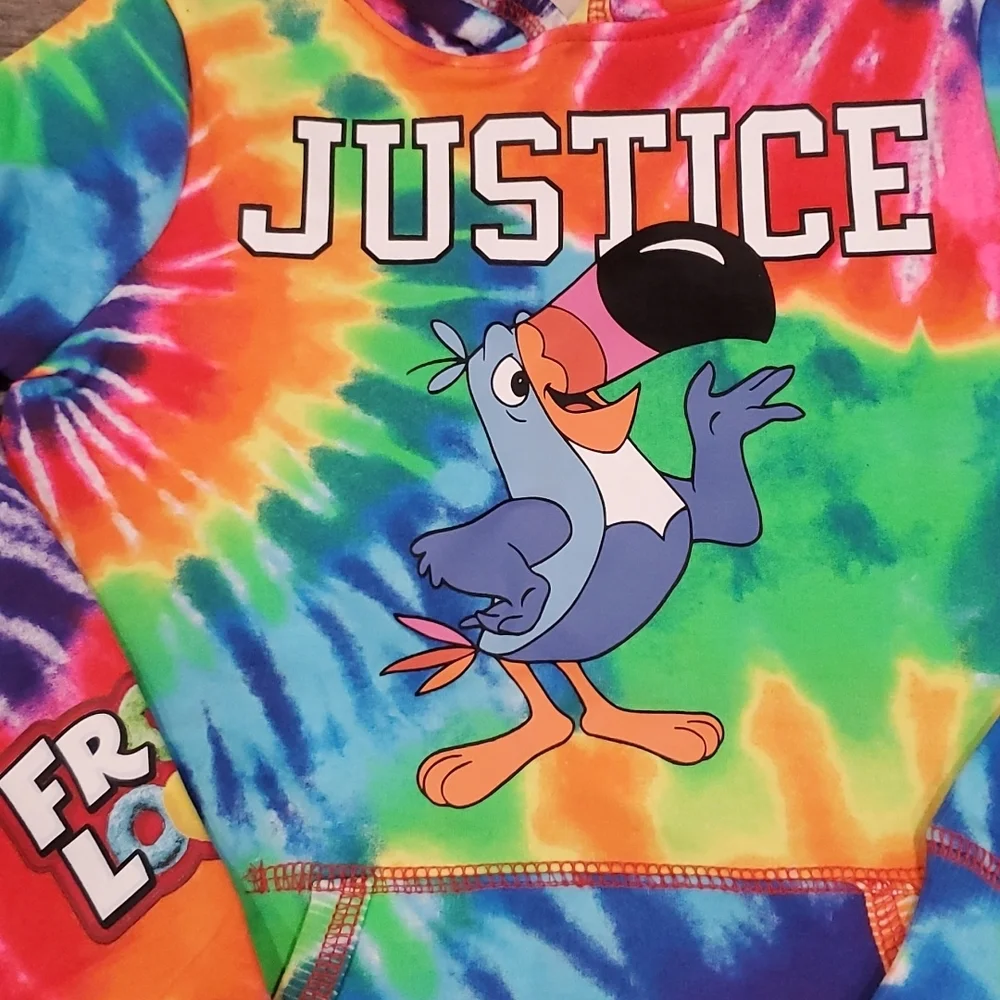 Justice Tie Dye Tucan Fruit Loops Hooded Sweatshirt Size XS